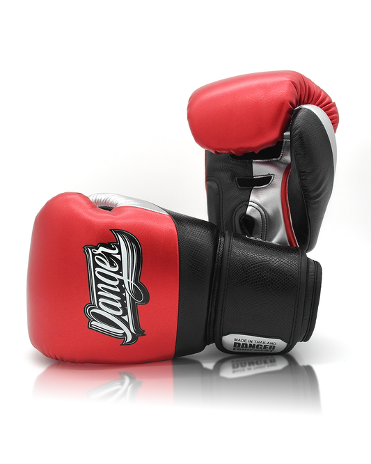 DANGER Boxing Gloves Evo 3.0 Met. Red/Black Cobra/Silver