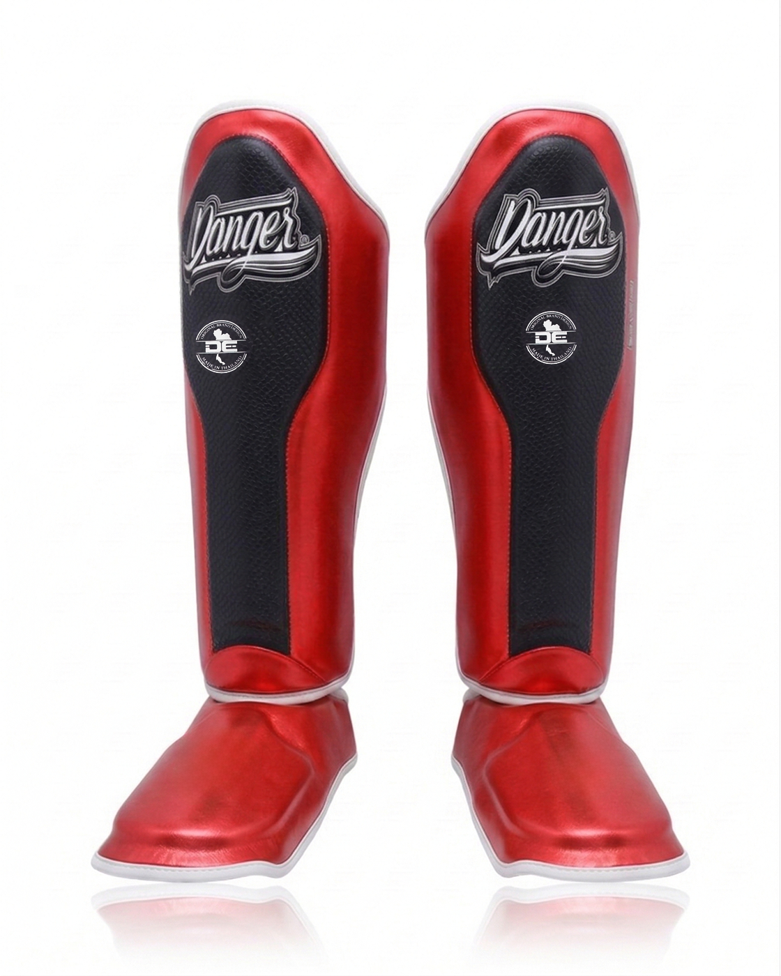 DANGER Shin Guards Evo 3.0 Met. Red/Black Cobra/Silver
