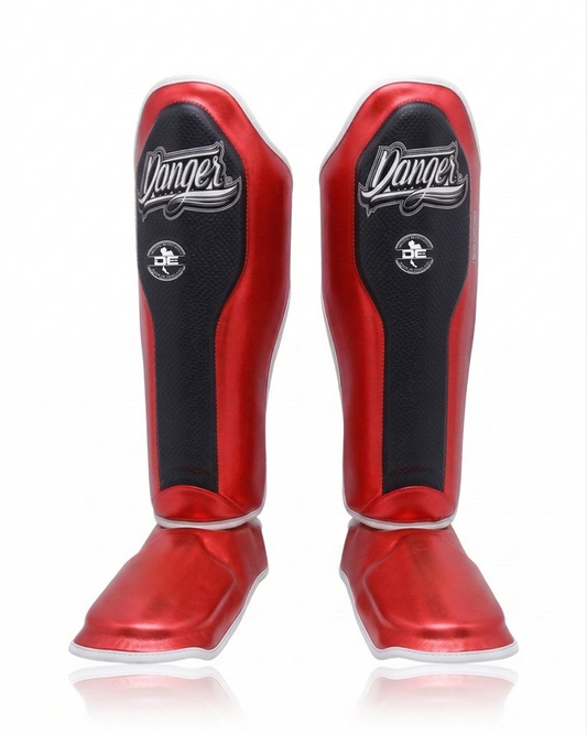 DANGER Shin Guards Evo 3.0 Met. Red/Black Cobra/Silver